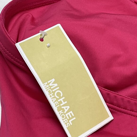 Michael Kors Swimsuit Womens 10 Electric Pink One Piece Double Keyhole Halter - Picture 4 of 6